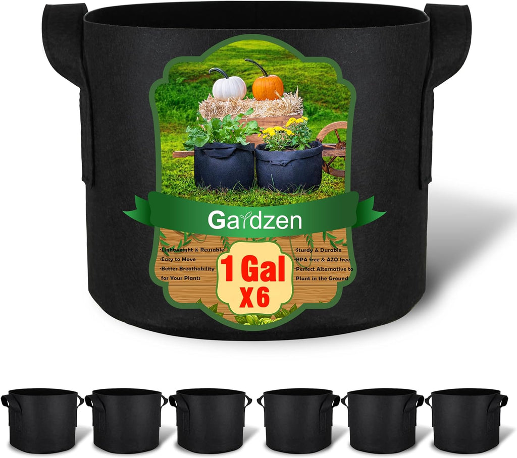 Gardzen 6-Pack 1 Gallon Grow Bags, Aeration Fabric Pots with Handles, Heavy Duty Cloth Pots for Plants