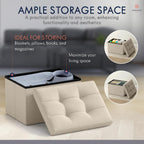 Ornavo Home Small Storage Ottoman Foldable Collapsible Rectangle Linen Ottoman Foot Rest Stool Seat, for Living Room, Bedroom, Home Office, Dorm - 12 x 16 x 12, Beige