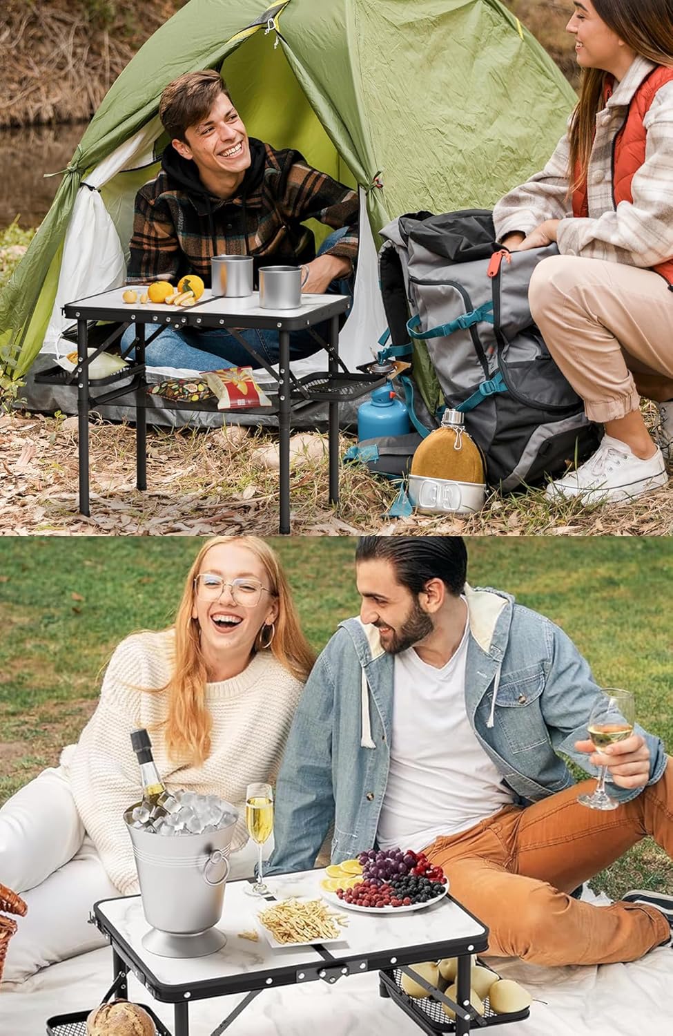 Titanker Small Camping Table Foldable 2ft, Folding Picnic Table with Side Racks & Net, Folding Camp Table Portable Beach Table, Car Camping Essentials, Sturdy Light Aluminum, Gift for Father Husband