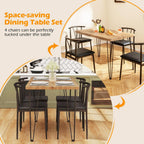 Giantex 5-Piece Dining Table Set, 43-Inches Rectangular Kitchen Table & 4 Armless Chairs with Upholstered Seat, Spindle Back, Metal Frame, Dinette Set for Small Space, Living Room (Oak+Black)