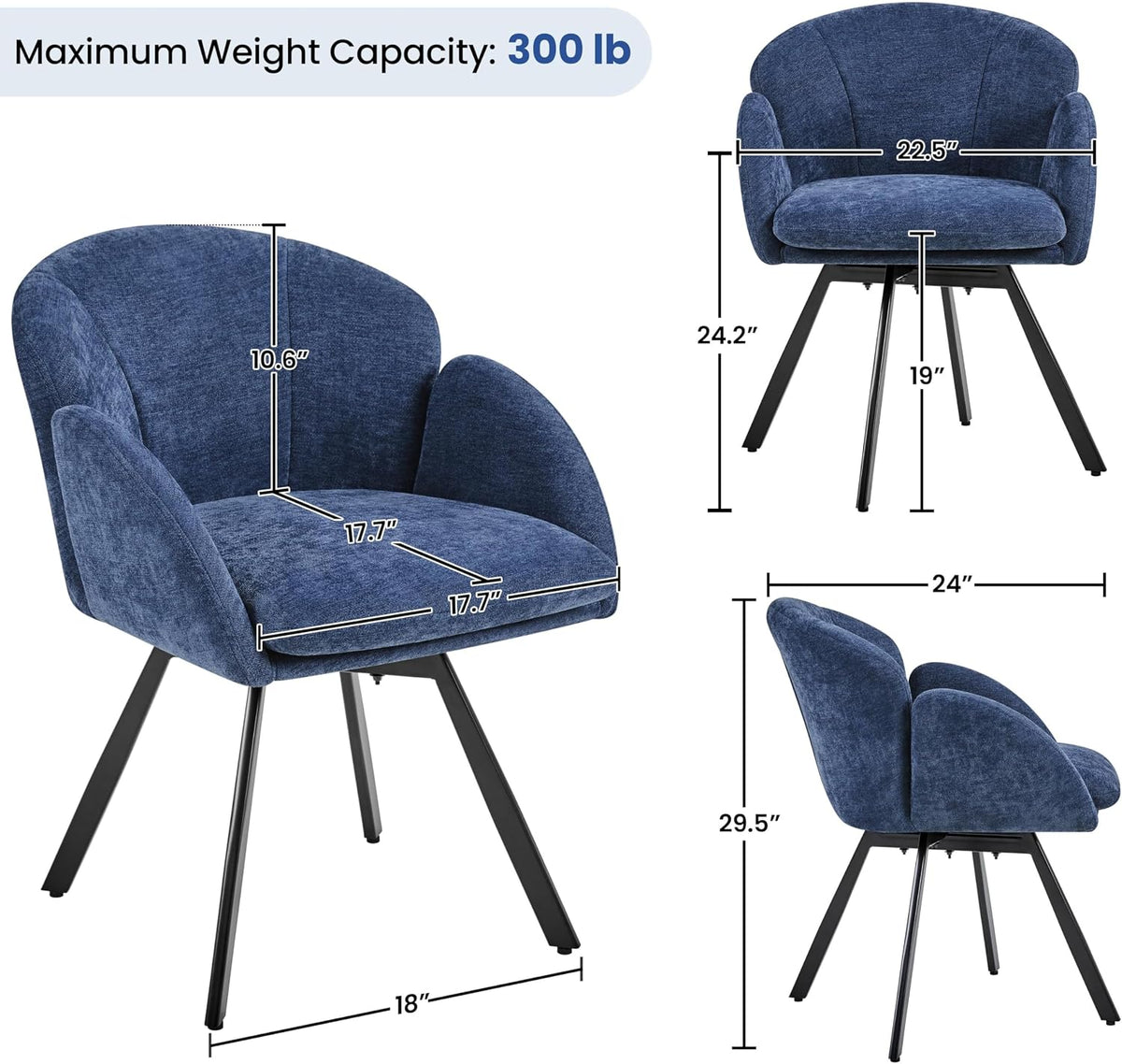 Yaheetech Swivel Accent Chair, Vanity Chair no Wheels, Blue | Chenille Desk Chair with 360-Degree Swivel Base and Seat Cushion for Living Room/Bedroom/Home Office/Makeup/Small Spaces