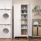 SteeLoong 75”Metal Pantry Storage Cabinet with Doors & 5 Adjustable Shelves | Kitchen Pantry Cabinet,White Kitchen Cabinet with 2 Gold Handles,Tall Cabinet for Livingroom,Pantry, Bathroom,Kitchen,Garage