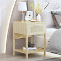 furlinkhm Rattan Nightstand, Boho Bedside Table, 23" Rattan Nightstand, End Table with Drawer, Wood Bedside Table Boho End Tables Side Tables with Storage Shelf, Suitable for Bedroom, Living Room