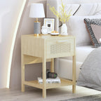 furlinkhm Rattan Nightstand, Boho Bedside Table, 23" Rattan Nightstand, End Table with Drawer, Wood Bedside Table Boho End Tables Side Tables with Storage Shelf, Suitable for Bedroom, Living Room