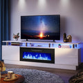 80" Fireplace TV Stand, 2-Tier LED Entertainment Center with 36" Fireplace, Fits TVs up to 90", Modern High Gloss TV Console with LED Lights & Storage Cabinets for Living Room, White + Black