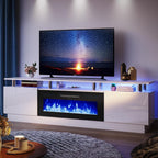 80" Fireplace TV Stand, 2-Tier LED Entertainment Center with 36" Fireplace, Fits TVs up to 90", Modern High Gloss TV Console with LED Lights & Storage Cabinets for Living Room, White + Black