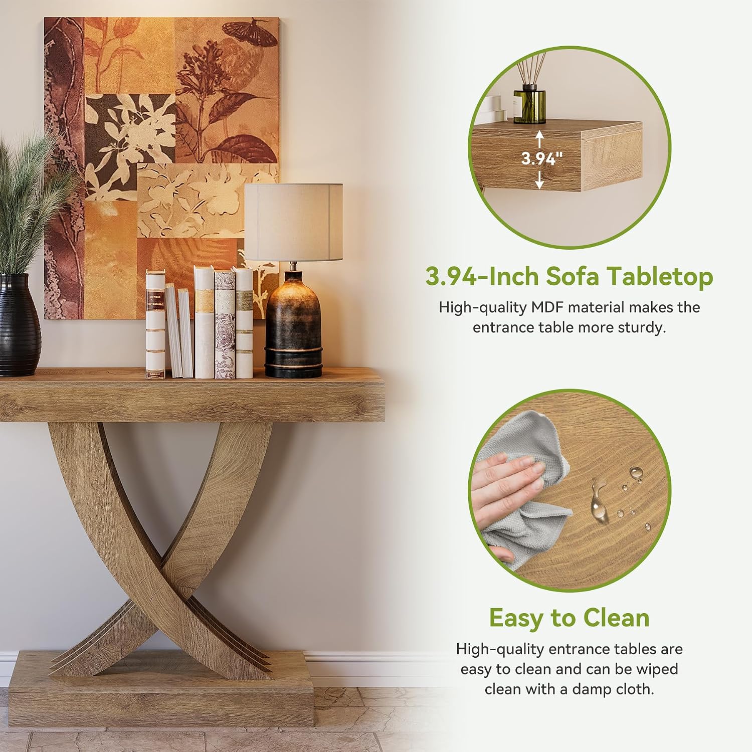 LITTLE TREE 43.3 Inch Entryway Table, Farmhouse Wooden Console Table Behind The Couch, Rectangular Sofa Table for Entrance, Hallway, Living Room, Foyer, Brown