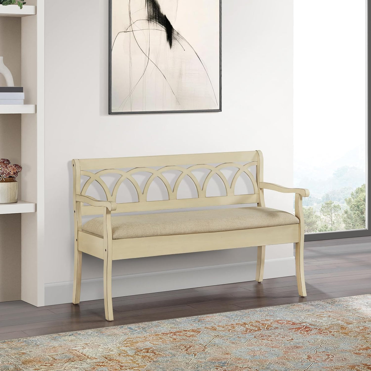 OSP Home Furnishings Coventry Solid Wood and Veneer Storage Bench, Antique White