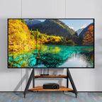Mobile TV Stand for 65-100 Inch TVs, Holds Up to 220 lbs,Walnut | Height Adjustable Rolling TV Stand with Large Wooden Shelves and Wheels, VESA 800×600mm, VC-Z1188