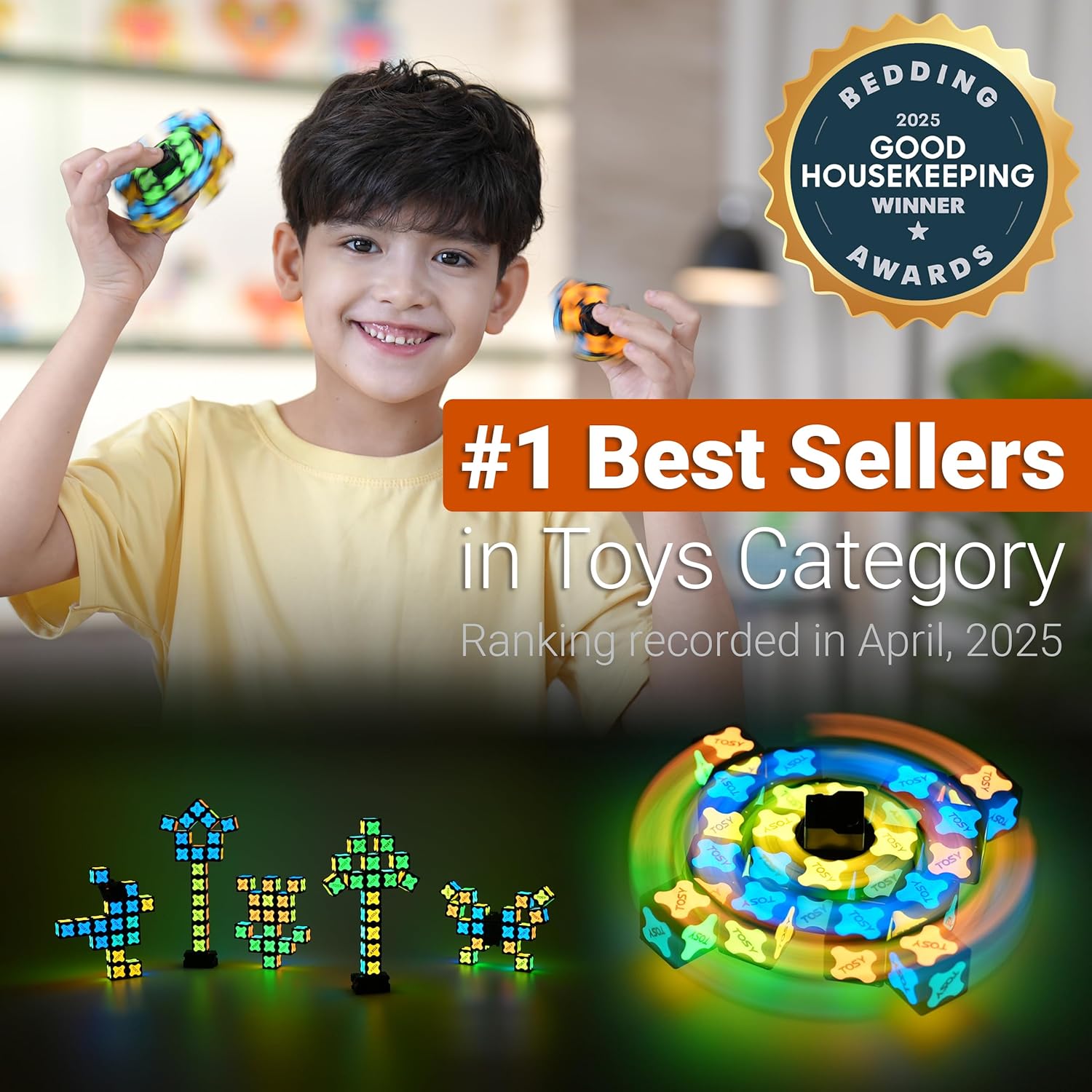 TOSY Magnet Fidget Spinner Glow - 16 Blocks, 3 in 1 Toy: Transformable Fidget Spinner, Infinity Cube, 2x2 Puzzle Cube, Glow, Stress Relief, STEM Magnet Tiles Birthday Gift for Kids/Boys/Girls/Adults