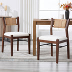 BESTANO Modern Armless Dining Chairs with Rope Woven Back Set of 2, White Upholstered Kitchen & Dining Room Chairs, Mid-Century Classic Farmhouse Wooden Side Chair