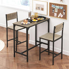 GOFLAME 3-Piece Bar Table Set, Counter Height Pub Table & 2 Barstools with Metal Frame, Industrial Space Saving Dining Set for Kitchen, Dining Room, Bistro, Restaurant, Small Space, Grey