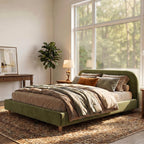 Virubi California King Size Upholstered Bed Frame with Curve Shaped Headboard, Modern Upholstered Platform Bed with Solid Wood Legs, Easy Assembly (California King,Olive Green)