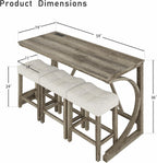 allamazing 4-Piece Counter High Bar Table Set with Socket and 3 Fabric Padded Bar Stools, Tall Kitchen Breakfast Nook with Stool (1+3 Natural)