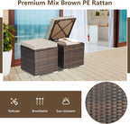 Tangkula 2 Pieces Patio Ottomans, Patiojoy Hand-Woven PE Rattan Side Table with Removable Cushion & Hidden Storage Space, Multifunctional Storage Box, Seat for Patio, Backyard, Poolside (Beige)