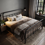 Allewie Queen Metal Bed Frame with Victorian Iron-Art Headboard, Black