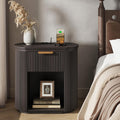 MECHYIN Fluted Nightstand with Charging Station Large 23.6" Round Bedside Table,Black