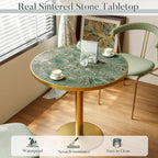 31.5'' Tulip Table, Round Pedestal Dining Table with Sintered Stone Tabletop, Golden Edge & Base, Bistro Table for 2-4 Person for Dining Room/Cafe/Small Spaces/Restaurant (Rainforest Green Marble)