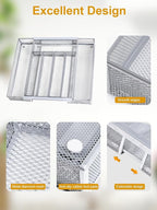 Silverware Organizer Metal Mesh, Drawer Organizer, Utensil Cutlery Tray Expandable Flatware Organizer with 7 Compartment Silver 9.4"~17.3" x 13.7"