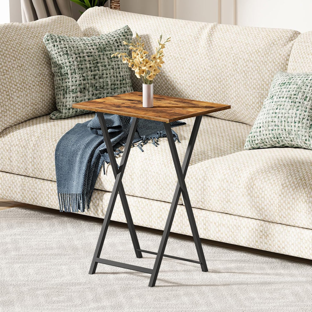 HOOBRO Folding TV Table, TV Tray, Stable Snack Table for Small Space, Portable Sofaside Desk, Easy Assembly and Storage, Ideal for Snacks and Meals in Living Room, Rustic Brown and Black BF15BZ01