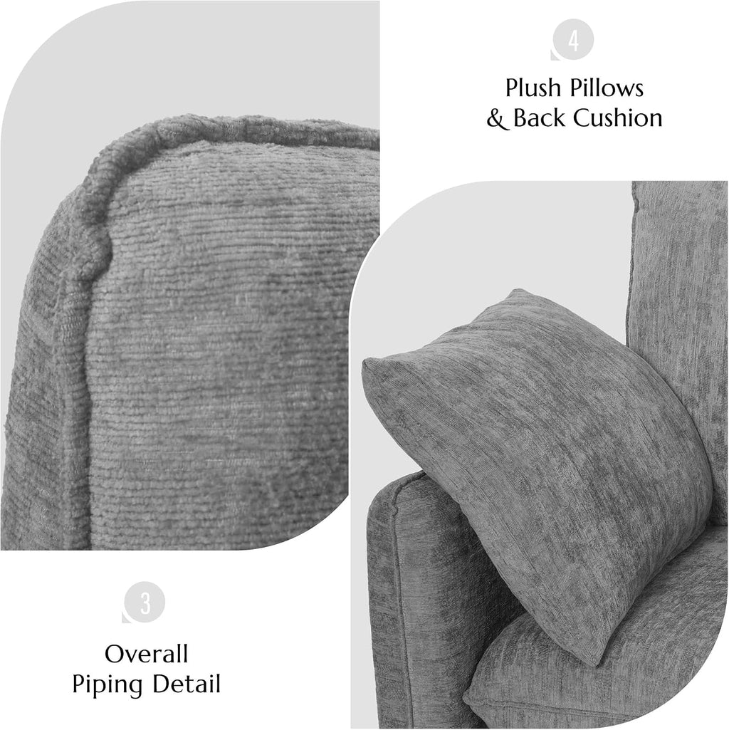 Elegant Oversized Accent Chair for Living Room, 42.1", Chenille, Gray | Modern Upholstered Piping Single Reading Armchair with Cushion Backrest and 2 Pillows for Bedroom, Office, Reception Area