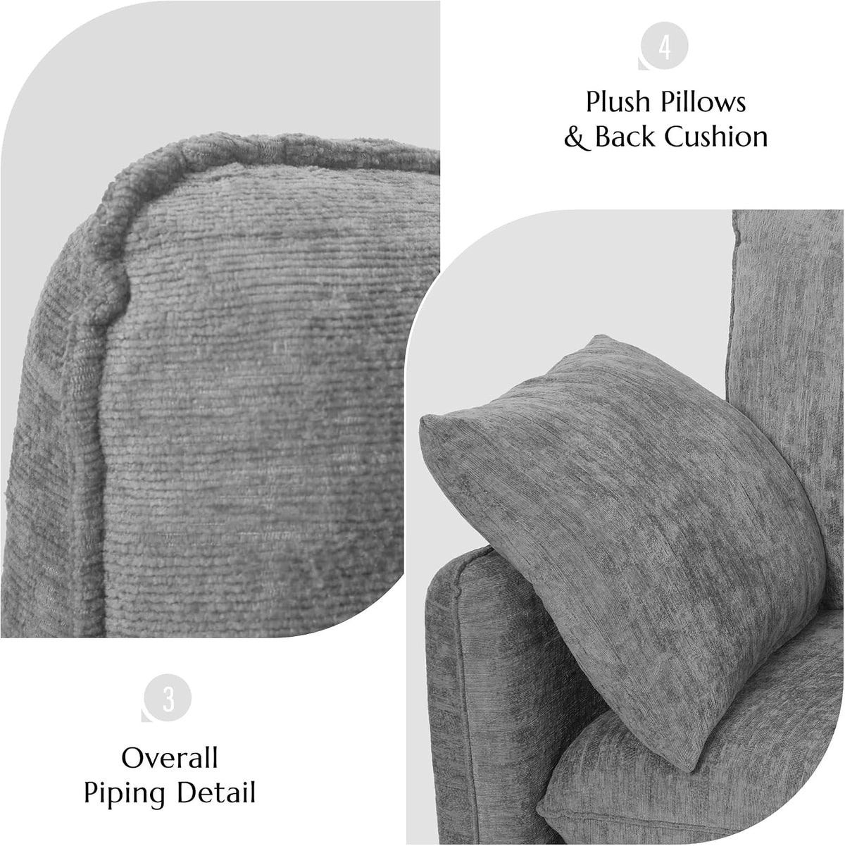 Elegant Oversized Accent Chair for Living Room, 42.1", Chenille, Gray | Modern Upholstered Piping Single Reading Armchair with Cushion Backrest and 2 Pillows for Bedroom, Office, Reception Area