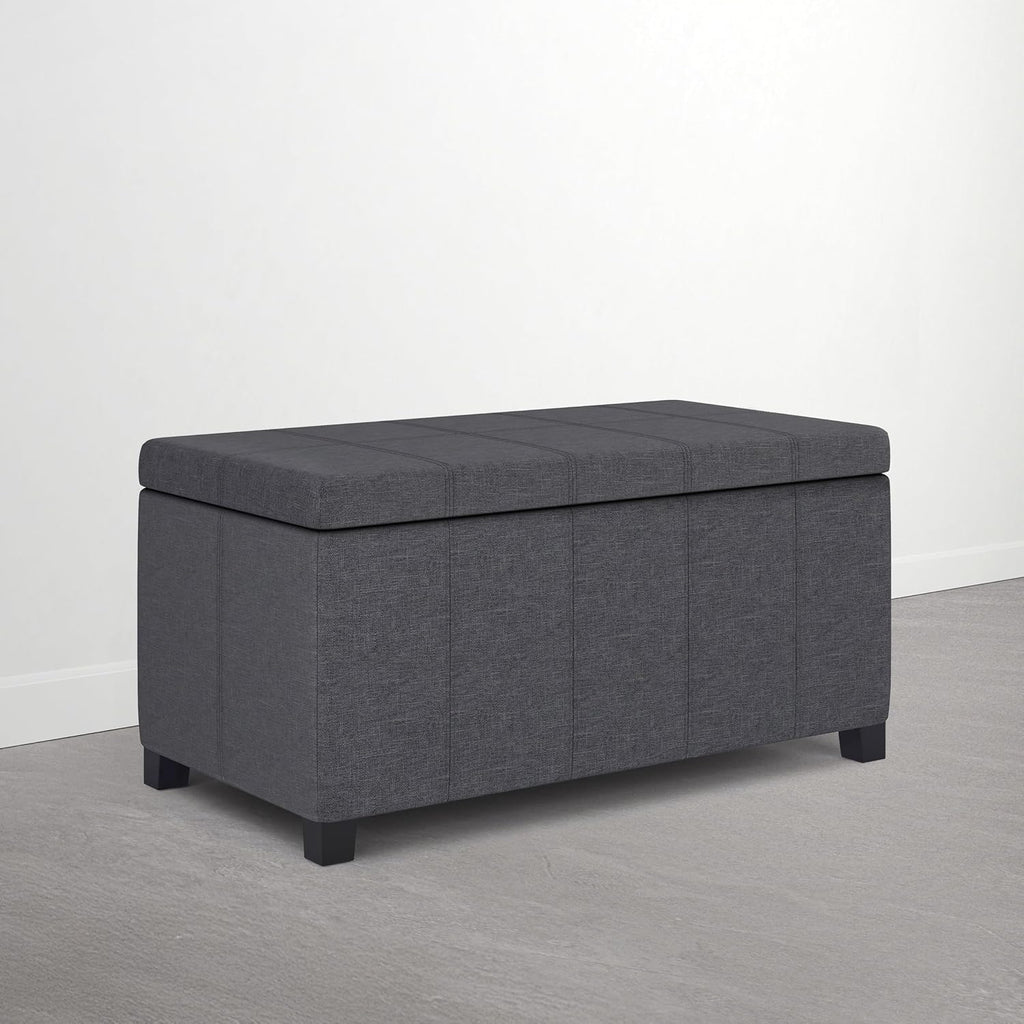 SIMPLIHOME Dover 36" Wide Linen Look Storage Ottoman in Flint Grey