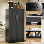Shintenchi 47'' Kitchen Pantry Cabinet, 5-Layer Storage Cupboard, Black | Adjustable Shelves, for Organizing and Storing Food Items, Versatile Buffet Sideboard, for Kitchen, Bathroom and Laundry