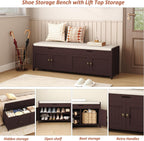 HOMEFORT 54.4" Shoe Bench with Lift Top Storage, Entryway Bench with Cushioned Seat, Wooden End of Bed Bench, Shoe Cabinet Bench with Hidden Storage Space, for Bedroom, Hallway,Espresso