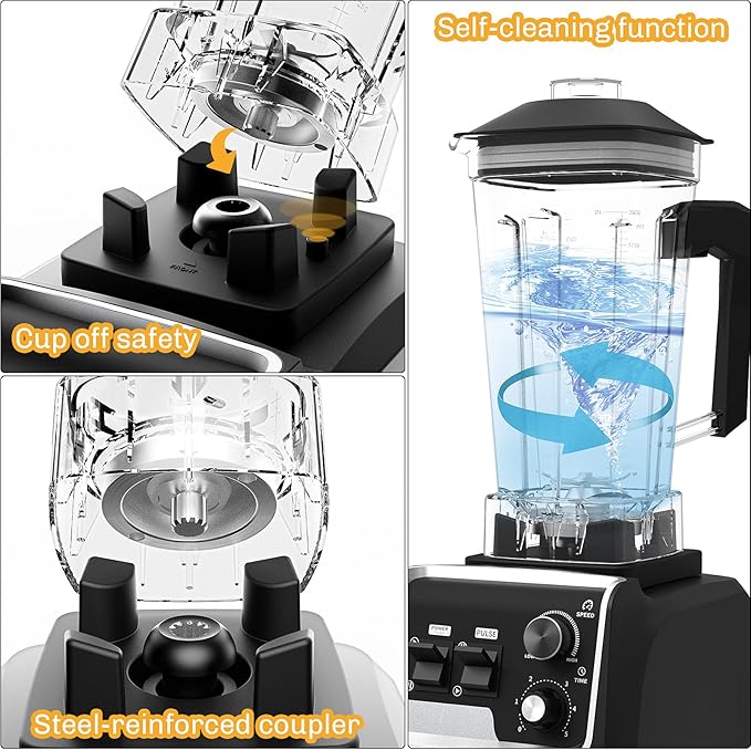 Professional Blender for Kitchen, 2200 Watt Countertop Food Blender Machine with Built-in Timer for Frozen Fruit, Crushing Ice, Veggies, Shakes and Smoothie 64 oz Container for Home and Commercial