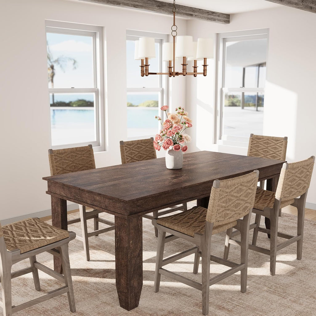 GarveeHome Farmhouse Dining Table for 6-8 People, 71 in Long Kitchen Tables with Wooden Sturdy Frame, 6 ft Large Rectangular Dinner Table for Dining Room, Kitchen, Dark Walnut, 71" Non-extendable