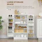 HOMCOM 41" Kitchen Pantry Storage Cabinet, Freestanding Kitchen Cabinet with 12 Door Shelves, Double Doors, 5-Tier Shelving and Adjustable Shelves, White