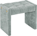 LUE BONA Modern Grid Tufted Vanity Bench Stool, 4.33'' Thick Chenille Upholstered Ottoman Footstool for Makeup Room, Bedroom & Living Room, 200lbs Capacity, Smoky Blue
