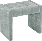 LUE BONA Modern Grid Tufted Vanity Bench Stool, 4.33'' Thick Chenille Upholstered Ottoman Footstool for Makeup Room, Bedroom & Living Room, 200lbs Capacity, Smoky Blue