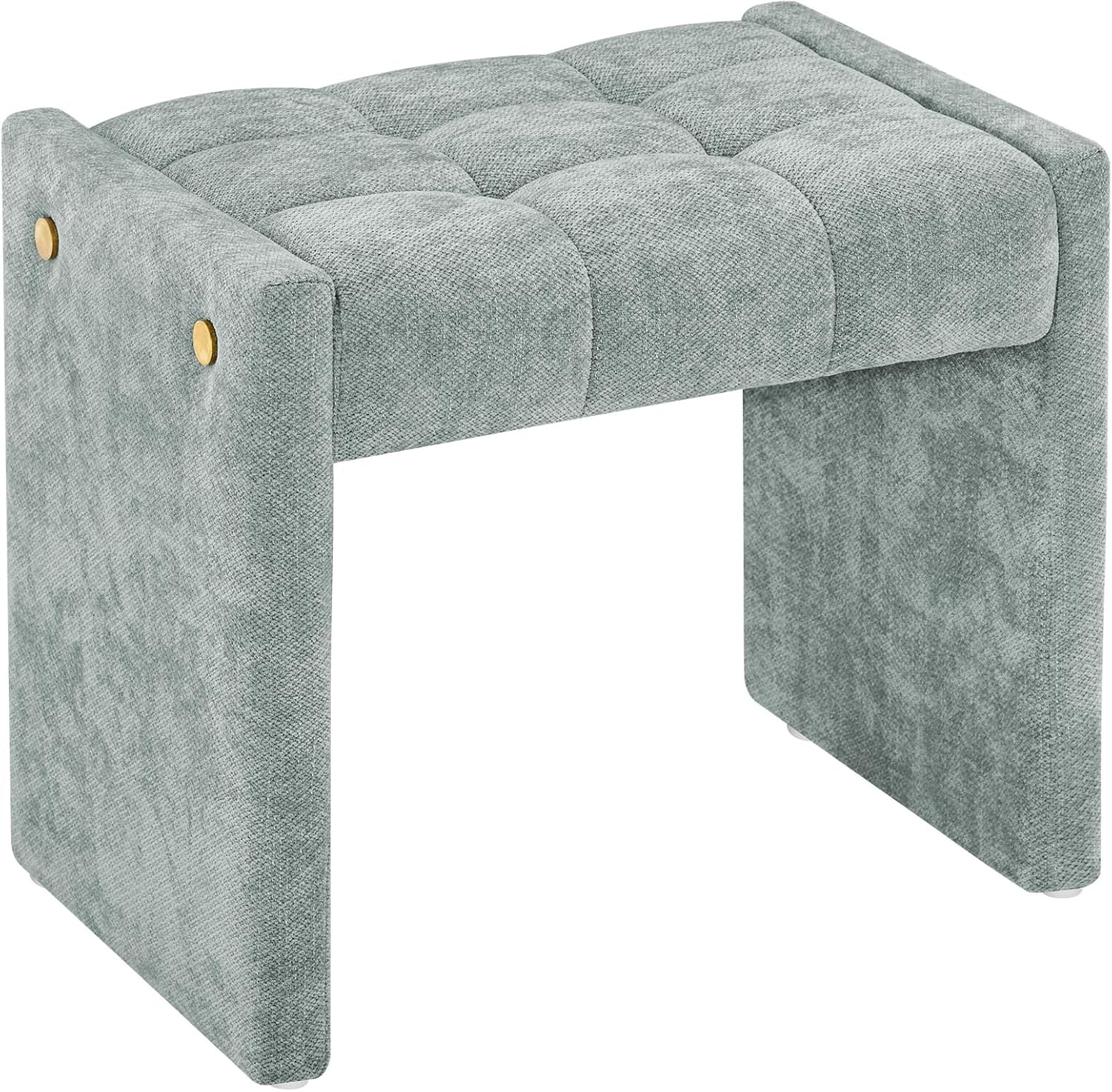 LUE BONA Modern Grid Tufted Vanity Bench Stool, 4.33'' Thick Chenille Upholstered Ottoman Footstool for Makeup Room, Bedroom & Living Room, 200lbs Capacity, Smoky Blue