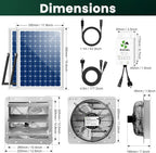 10" Solar Exhaust Fan for Greenhouse with Battery and Adjustable Thermostat, Attic Fans for Garage and Shed with 2PCS 15W Bifacial Solar Panels