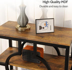 End Table, Narrow Side Table with 3-Tier Storage Shelves, Wood Sofa Side Table with Geometric Metal Frame for Living Room, Industrial Bedside Nightstand for Bedroom (1, Brown)