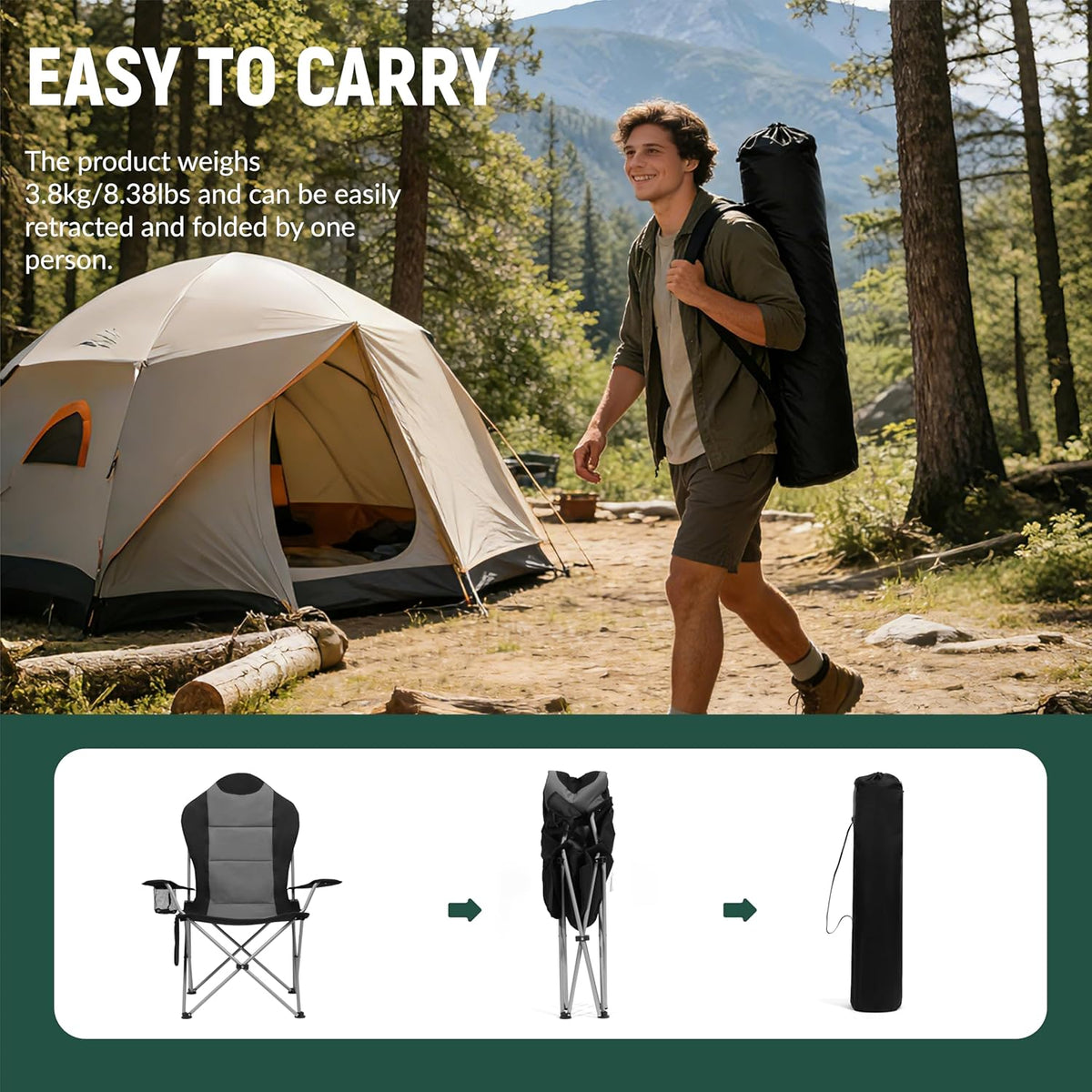 OUTSIDER Folding Camping Chair for Adults Heavy Duty – Supports 400 lbs, Portable Chair with Cup Holder, Side Pocket & Large Rear Mesh Storage Bag, Lightweight Lawn Chair for Camping (Style-4, 2)