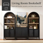Best Choice Products 72" Tall Arched Pantry Cabinet w/Reeded Doors, 5-Tier Bookshelf, Armoire, Hutch, Bookcase, Storage Cabinet w/Adjustable Shelves, for Dining Room and Livingroom - Black Oak