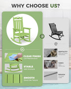 Rocking Chairs Outdoor, Oversized Patio Rocking Chair, All Weather Resistant HDPE, Heavy Duty Porch Rocker Chair with High Back Wide Arm Rest, LemonGreen