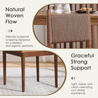 CIMOTA Brown Leather Dining Chairs Set of 2, Mid Century Modern Upholstered Dining Room Chairs with Woven Back, Armless Kitchen Chairs with Walnut Solid Wood Legs, PU