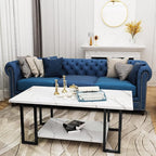 AWQM Marble Coffee Table, Faux Marble Top Rectangular Coffee Table with Black Metal Frame, 2 Tier Living Room Table for Living Room, Office, Balcony, White, 40 Inch