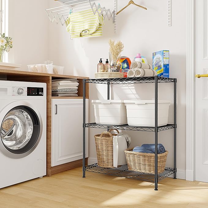 Storage Shelves Adjustable Wire Shelving Metal Wire Rack Shelving Unit Storage Shelf for Kitchen Laundry Room Pantry Closet Bathroom 24" W x 30" H x 14" D Black