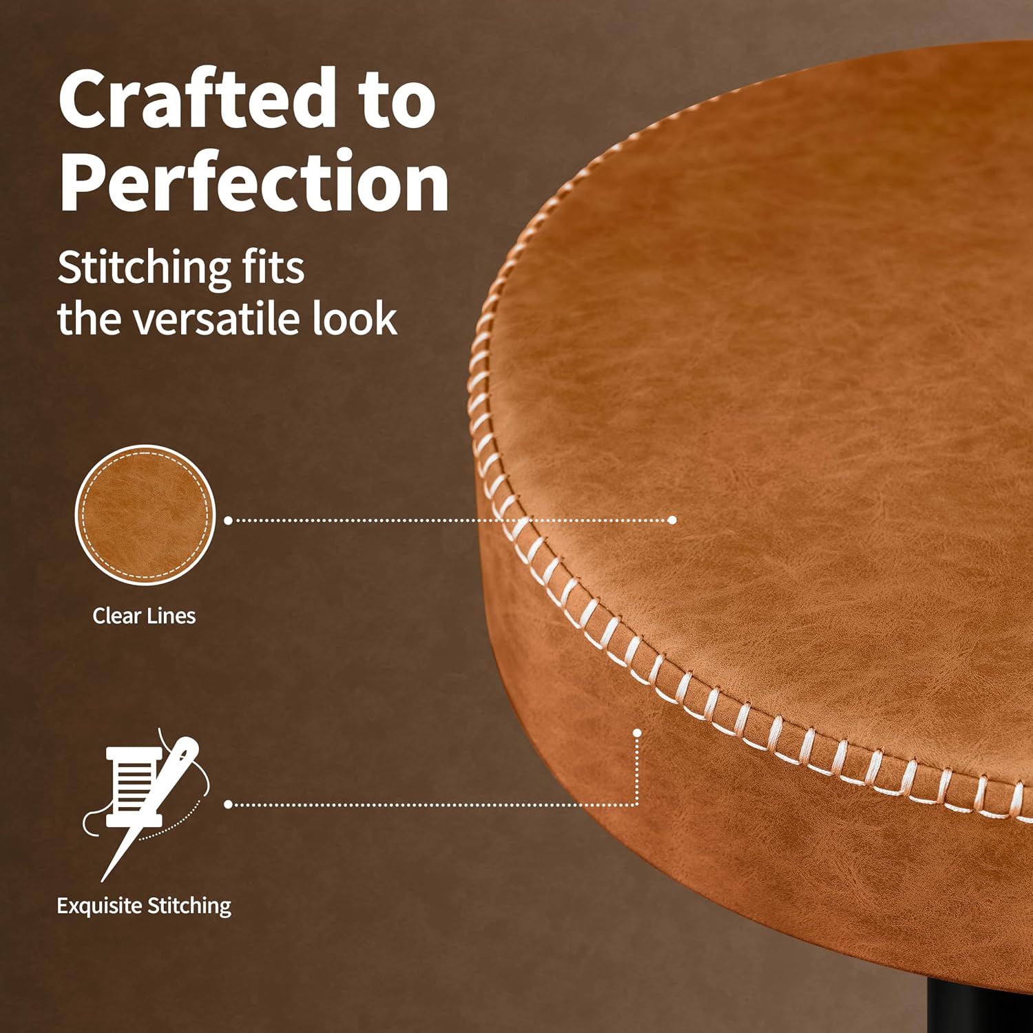 STOOLINK Tall Bar Stools Set of 2, Microfiber Leather Bar Height Stools | 360° Swivel Backless Bar Stools with Round Seat, Adjustable Counter Stools for Kitchen Island, Pub, 330 Lbs, Brown