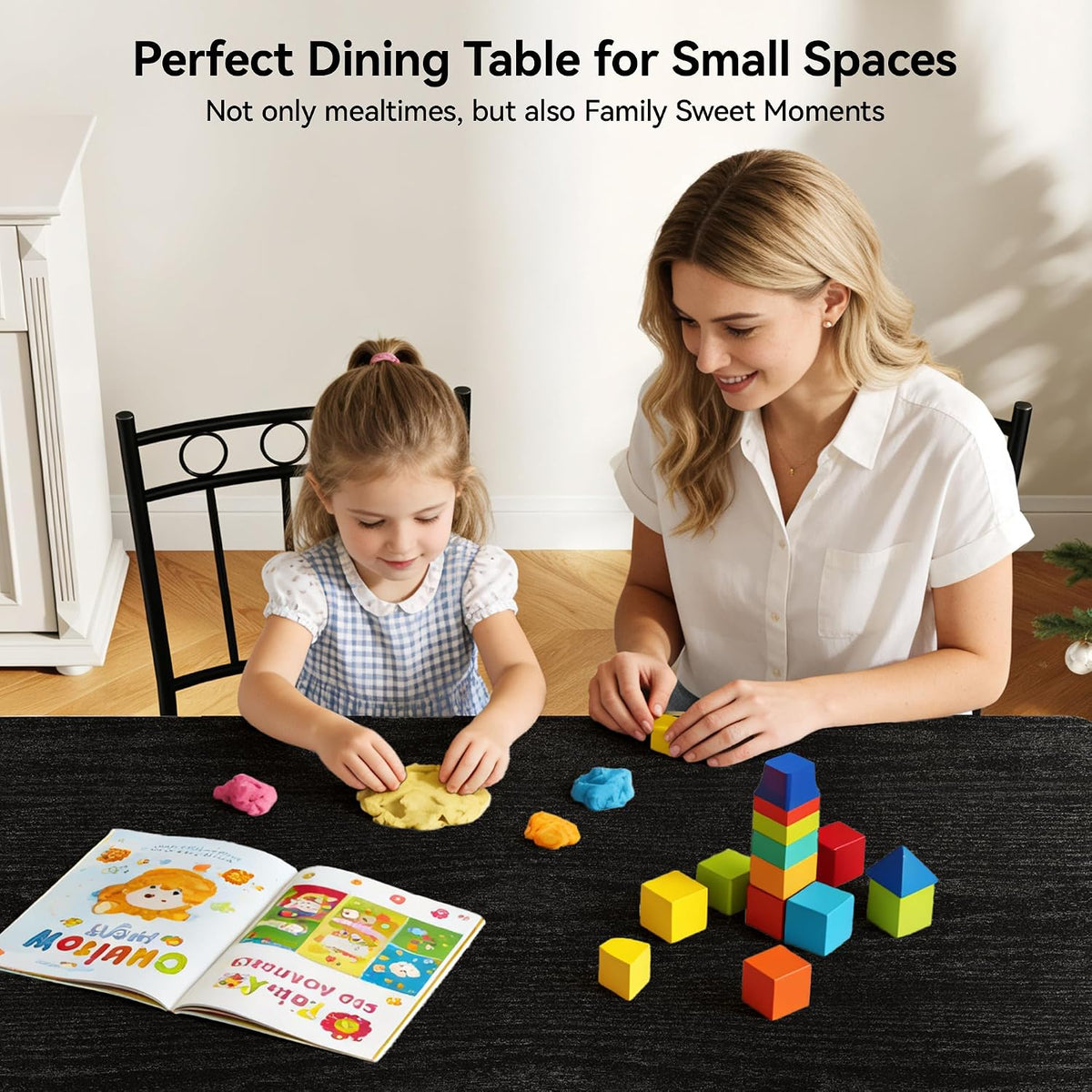 Vipbear Kitchen Dining Table Set for 4, 5-Piece Kitchen Table Set,Dining Room Table Sets,Rectangular Kitchen Table Set with 4 Chairs for Small Space, Dinette,Apartment,Rustic Black