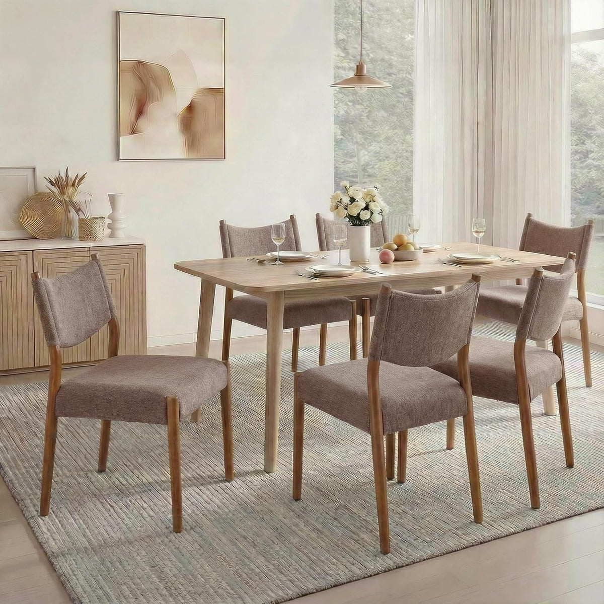 KISLOT Dining Chairs Set of 4, Ergonomic Upholstered Wood Chairs, Brown | Mid Century Modern Dining Room Chairs, Ergonomic Farmhouse Kitchen Chairs with Solid Rubber Wood Frame, Antique Walnut Leg
