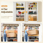 71" Tall Kitchen Pantry Cabinet, White Metal Kitchen Pantry Storage Cabinet with Doors and 4 Adjustable Shelves, Freestanding Pantry Cupboard for Living, Dining Room, Kitchen