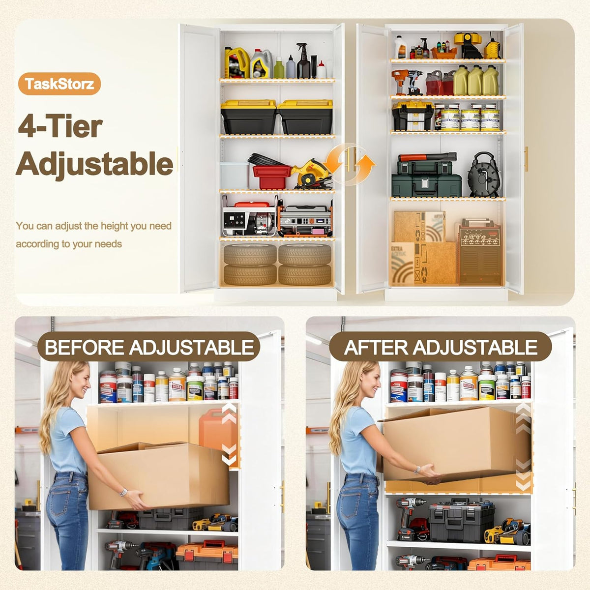 71" Tall Kitchen Pantry Cabinet, White Metal Kitchen Pantry Storage Cabinet with Doors and 4 Adjustable Shelves, Freestanding Pantry Cupboard for Living, Dining Room, Kitchen