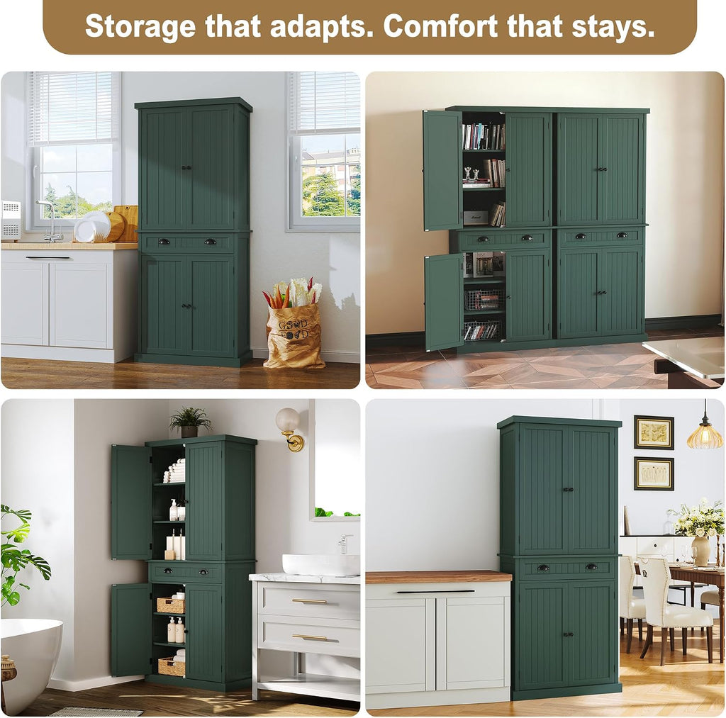 ARTPOWER 72" Tall Kitchen Pantry Storage Cabinet with Drawer and Adjustable Shelves, Pantry Cabinet for Kitchen, Bathroom or Hallway, Green