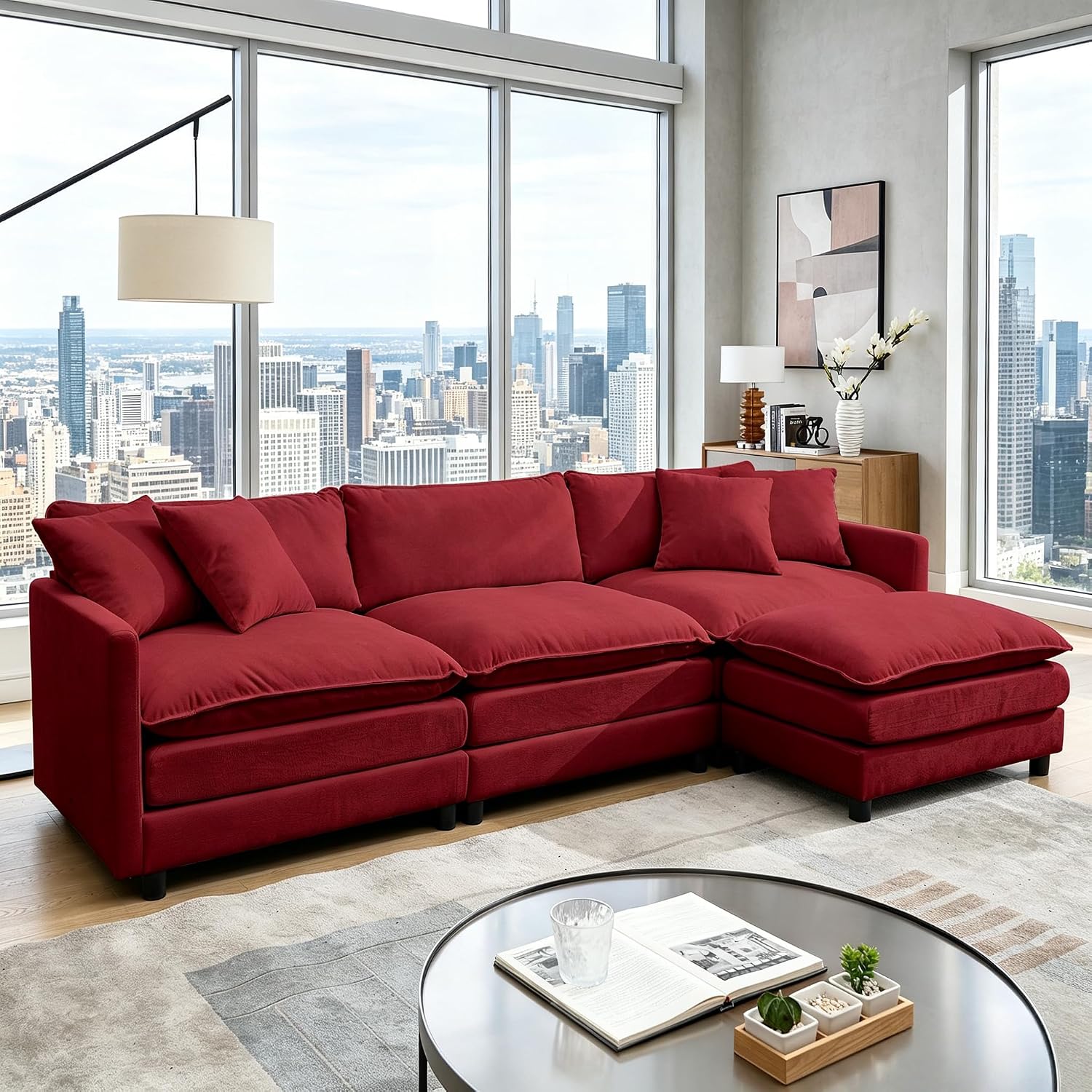 108.27" Modular Sectional Sofa, 4 Seat L Shaped Couch with Chaise | Deep Seat Cloud Couch With Soft Chenille Fabric, Reversible Chaise Modular Design Spacious Comfort for Home, Apartment, Dorm
